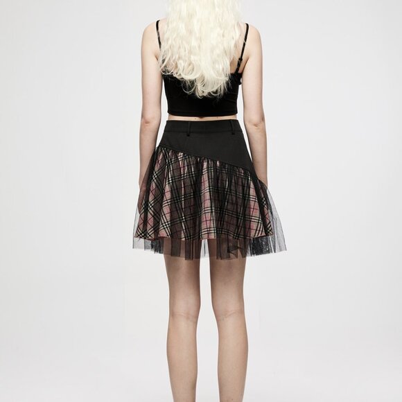 Pink Plaid Black Mesh Gothic Mini Skirt, Punk Rave, XS - Picture 4 of 4